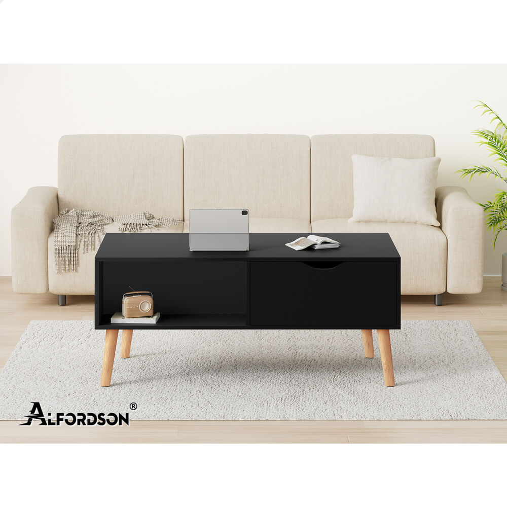 ALFORDSON Coffee Table Storage Tables 2 Drawers Shelf Modern Desk Black