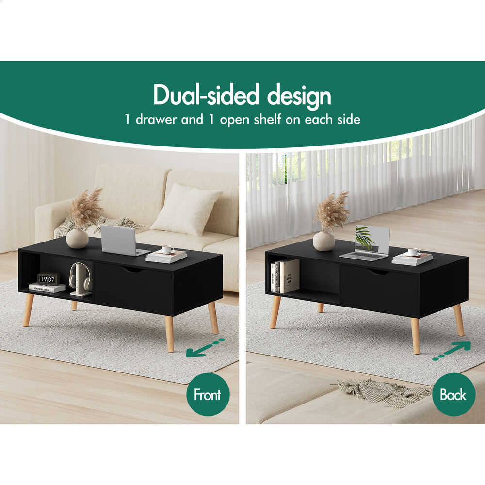 ALFORDSON Coffee Table Storage Tables 2 Drawers Shelf Modern Desk Black