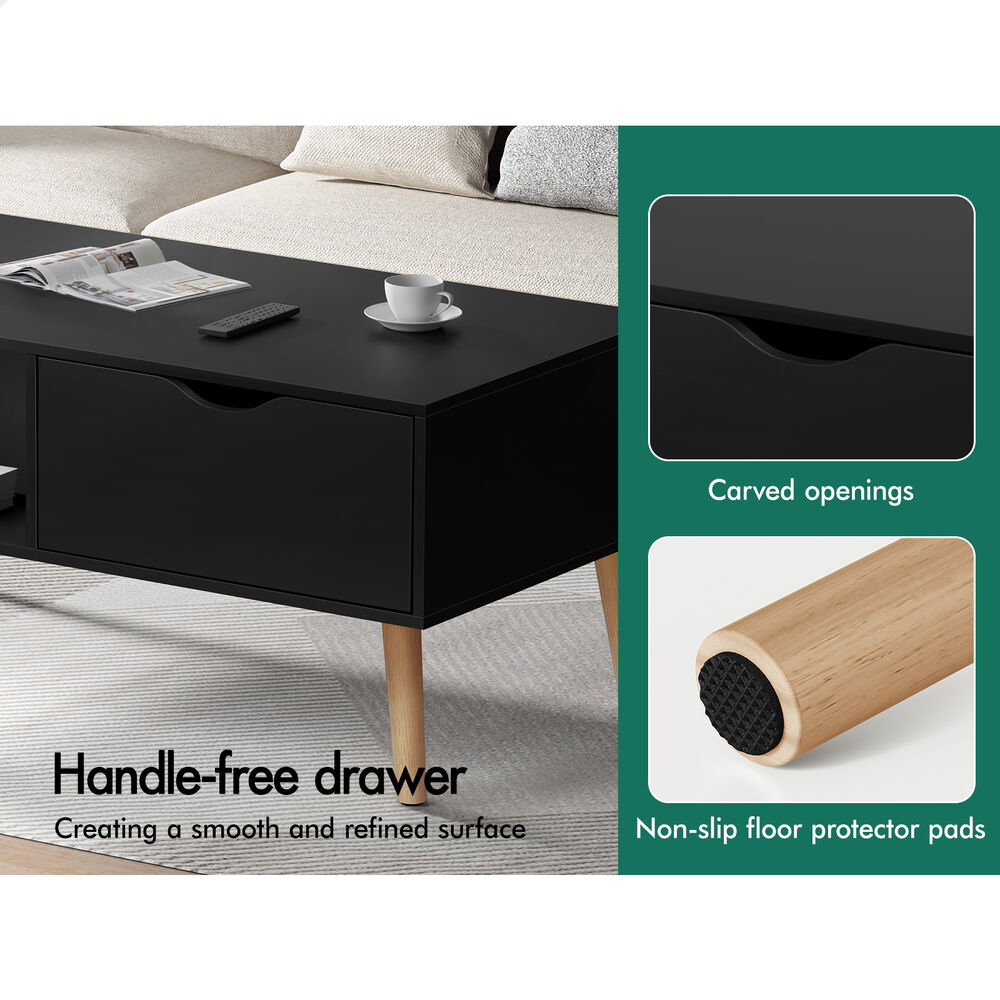 ALFORDSON Coffee Table Storage Tables 2 Drawers Shelf Modern Desk Black