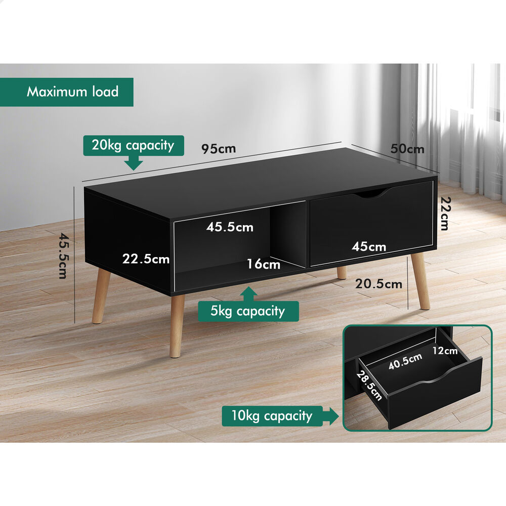 ALFORDSON Coffee Table Storage Tables 2 Drawers Shelf Modern Desk Black
