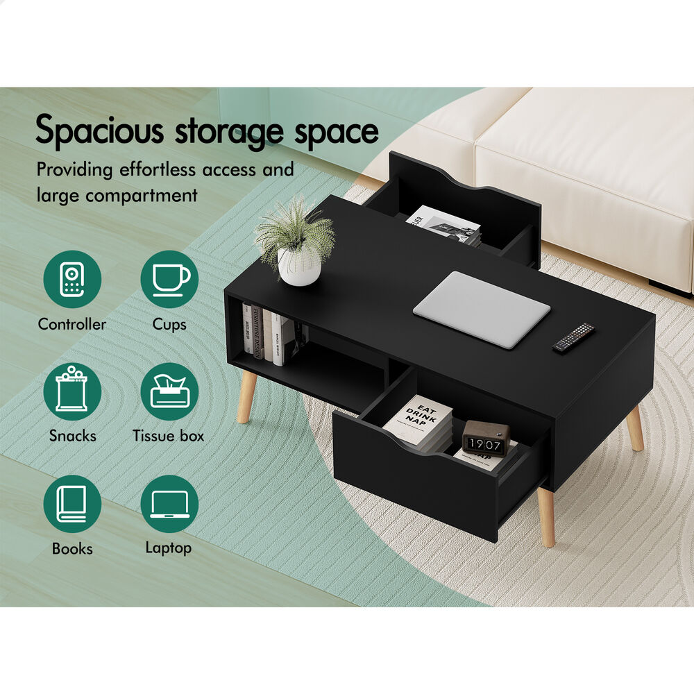 ALFORDSON Coffee Table Storage Tables 2 Drawers Shelf Modern Desk Black