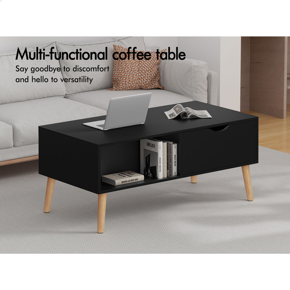 ALFORDSON Coffee Table Storage Tables 2 Drawers Shelf Modern Desk Black