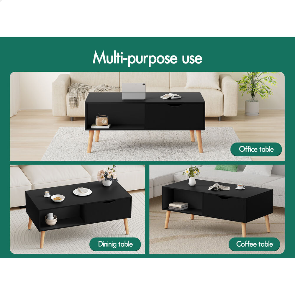 ALFORDSON Coffee Table Storage Tables 2 Drawers Shelf Modern Desk Black