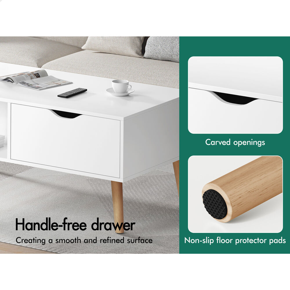 ALFORDSON Coffee Table Storage Tables 2 Drawers Shelf Modern Desk White