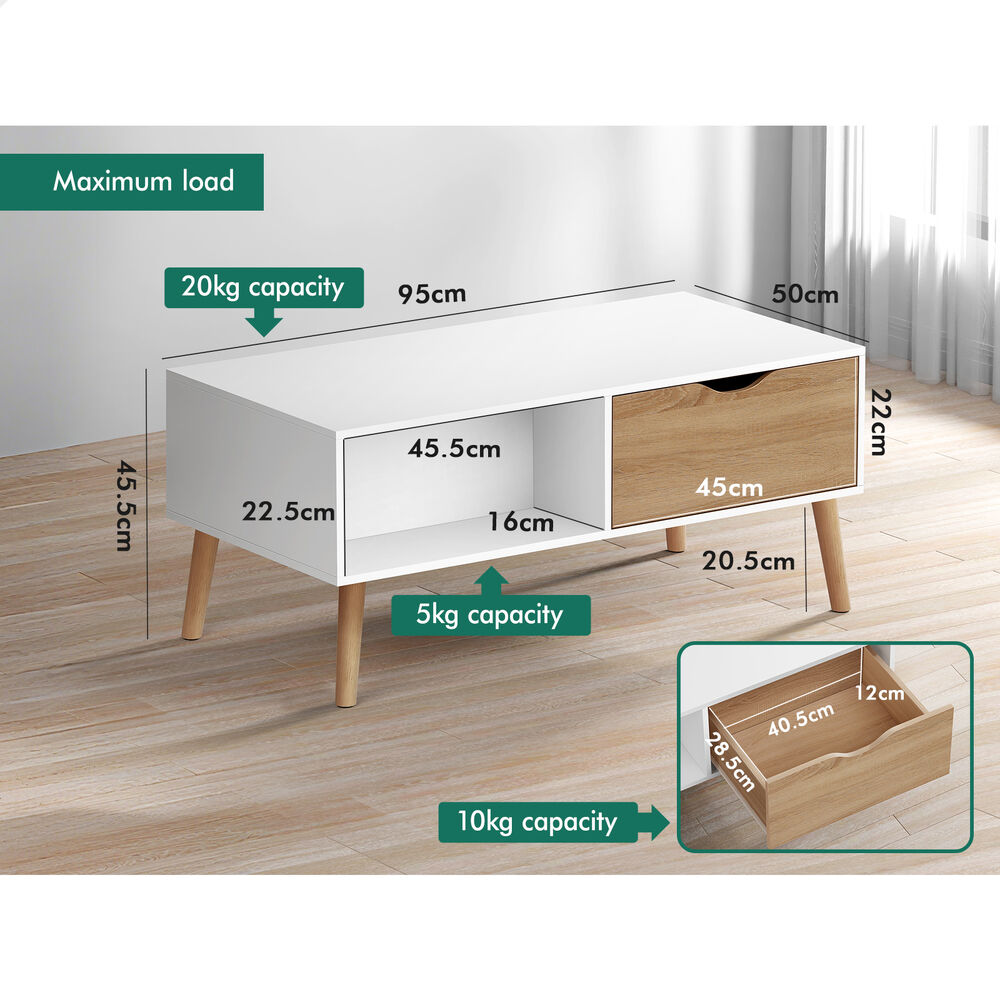 ALFORDSON Coffee Table Storage Tables 2 Drawers Shelf Modern Desk Whtie/Wood