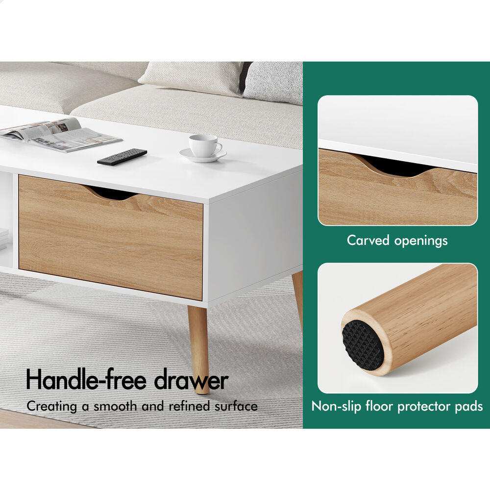 ALFORDSON Coffee Table Storage Tables 2 Drawers Shelf Modern Desk Whtie/Wood