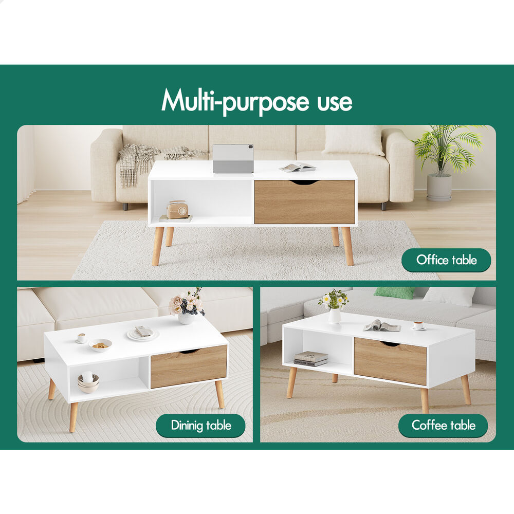ALFORDSON Coffee Table Storage Tables 2 Drawers Shelf Modern Desk Whtie/Wood