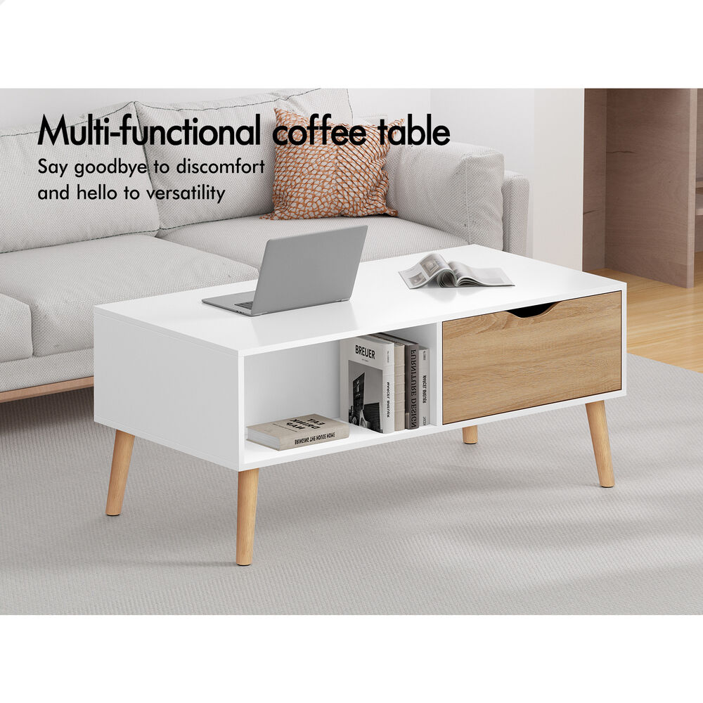ALFORDSON Coffee Table Storage Tables 2 Drawers Shelf Modern Desk Whtie/Wood