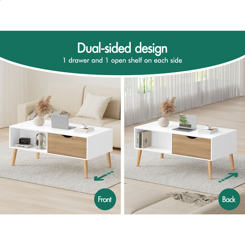 ALFORDSON Coffee Table Storage Tables 2 Drawers Shelf Modern Desk Whtie/Wood