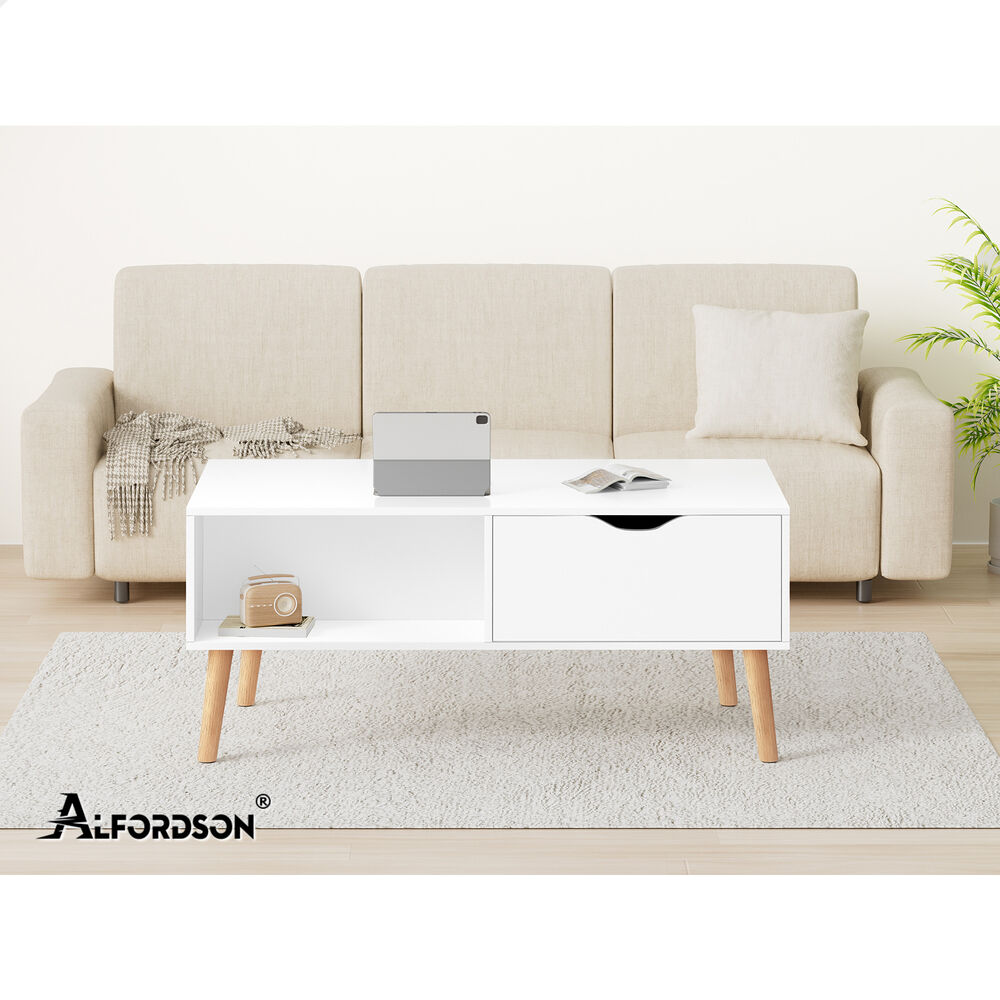 ALFORDSON Coffee Table Storage Tables 2 Drawers Shelf Modern Desk White