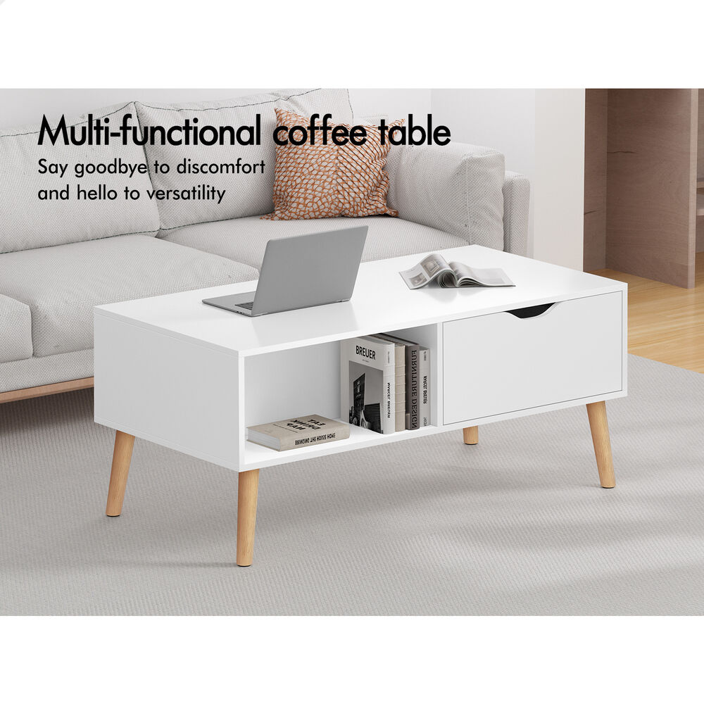 ALFORDSON Coffee Table Storage Tables 2 Drawers Shelf Modern Desk White