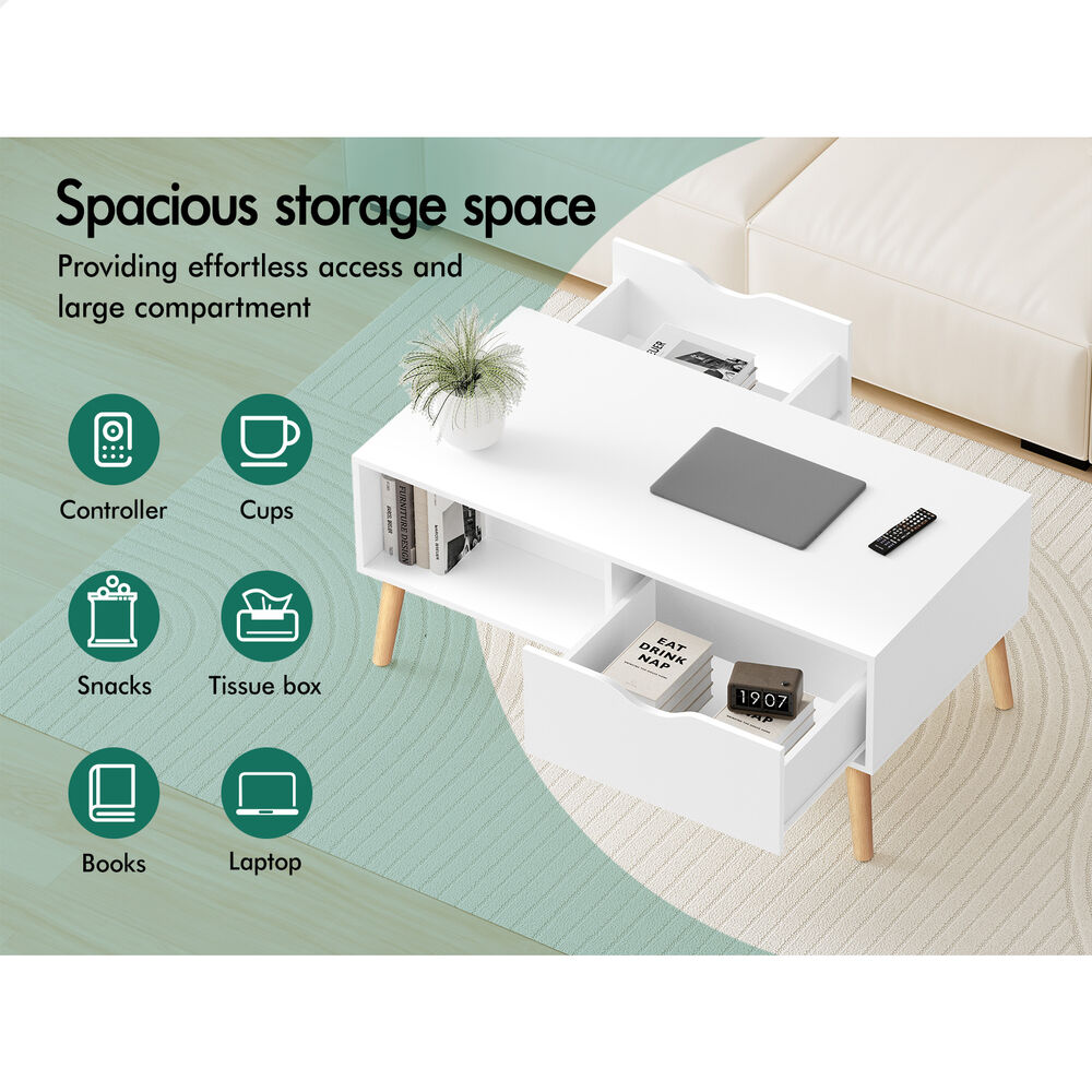 ALFORDSON Coffee Table Storage Tables 2 Drawers Shelf Modern Desk White
