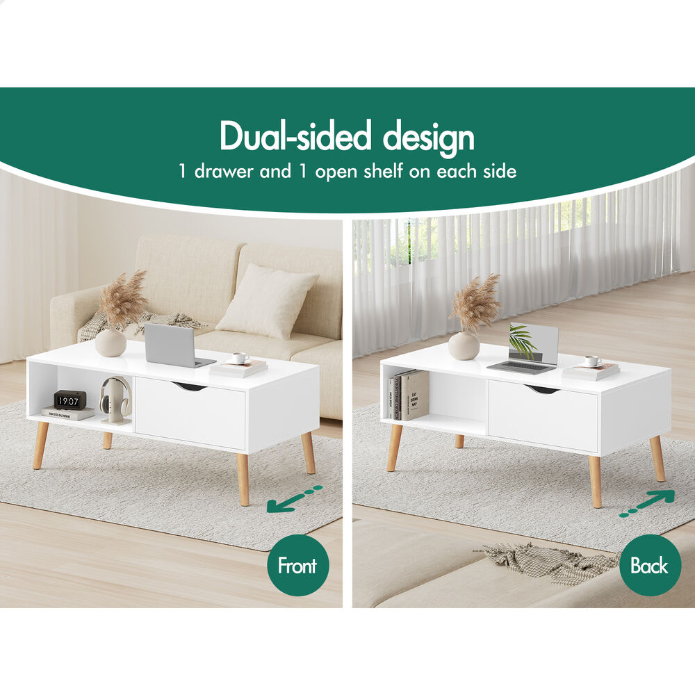 ALFORDSON Coffee Table Storage Tables 2 Drawers Shelf Modern Desk White