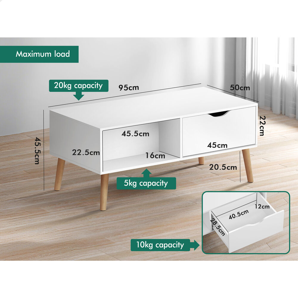 ALFORDSON Coffee Table Storage Tables 2 Drawers Shelf Modern Desk White