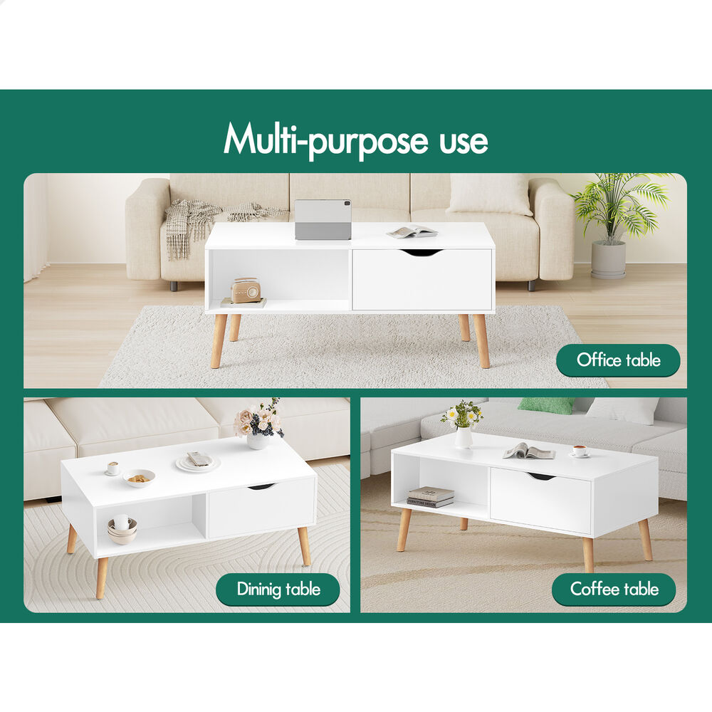ALFORDSON Coffee Table Storage Tables 2 Drawers Shelf Modern Desk White