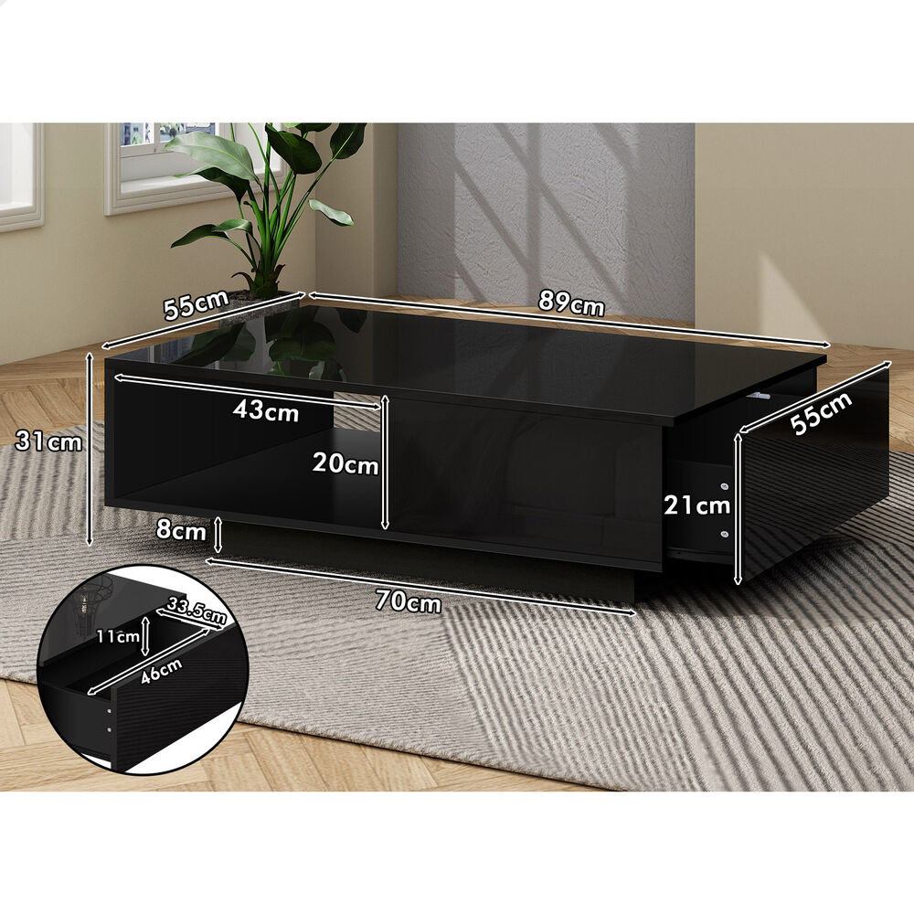 1 Drawer ALFORDSON Coffee Table LED Gloss Black