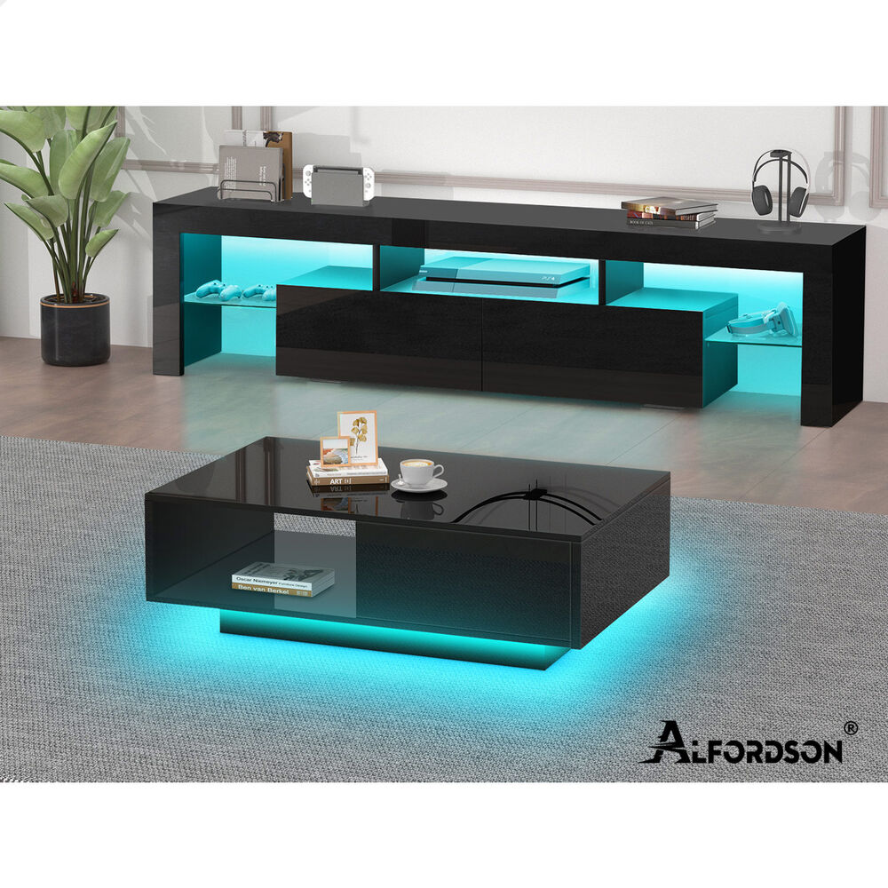 1 Drawer ALFORDSON Coffee Table LED Gloss Black