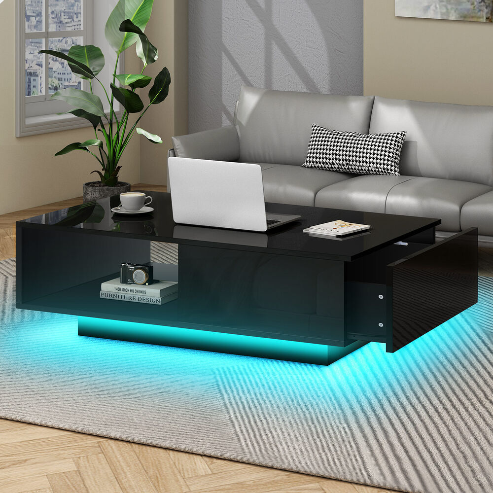 1 Drawer ALFORDSON Coffee Table LED Gloss Black