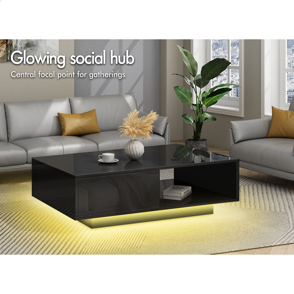 1 Drawer ALFORDSON Coffee Table LED Gloss Black