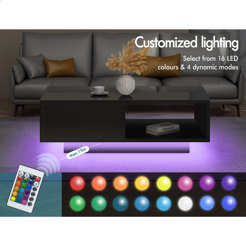 1 Drawer ALFORDSON Coffee Table LED Gloss Black
