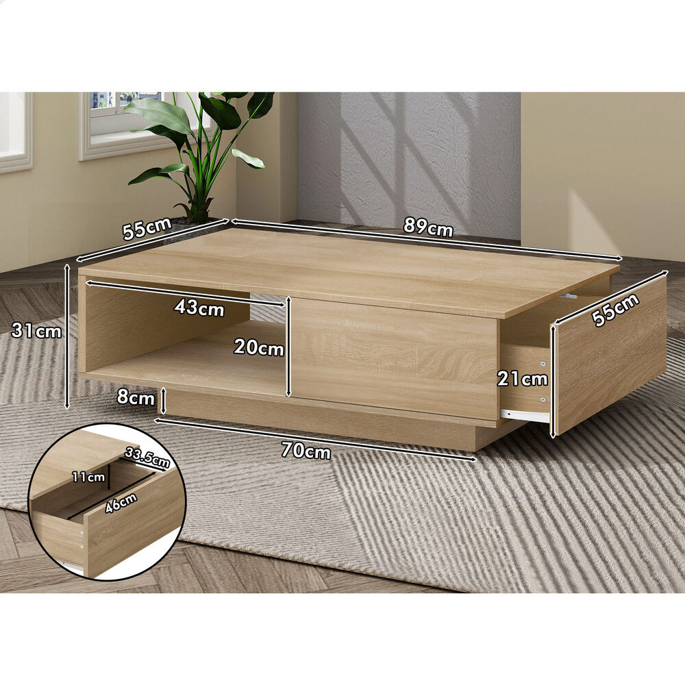 1 Drawer ALFORDSON Coffee Table LED Gloss Wood