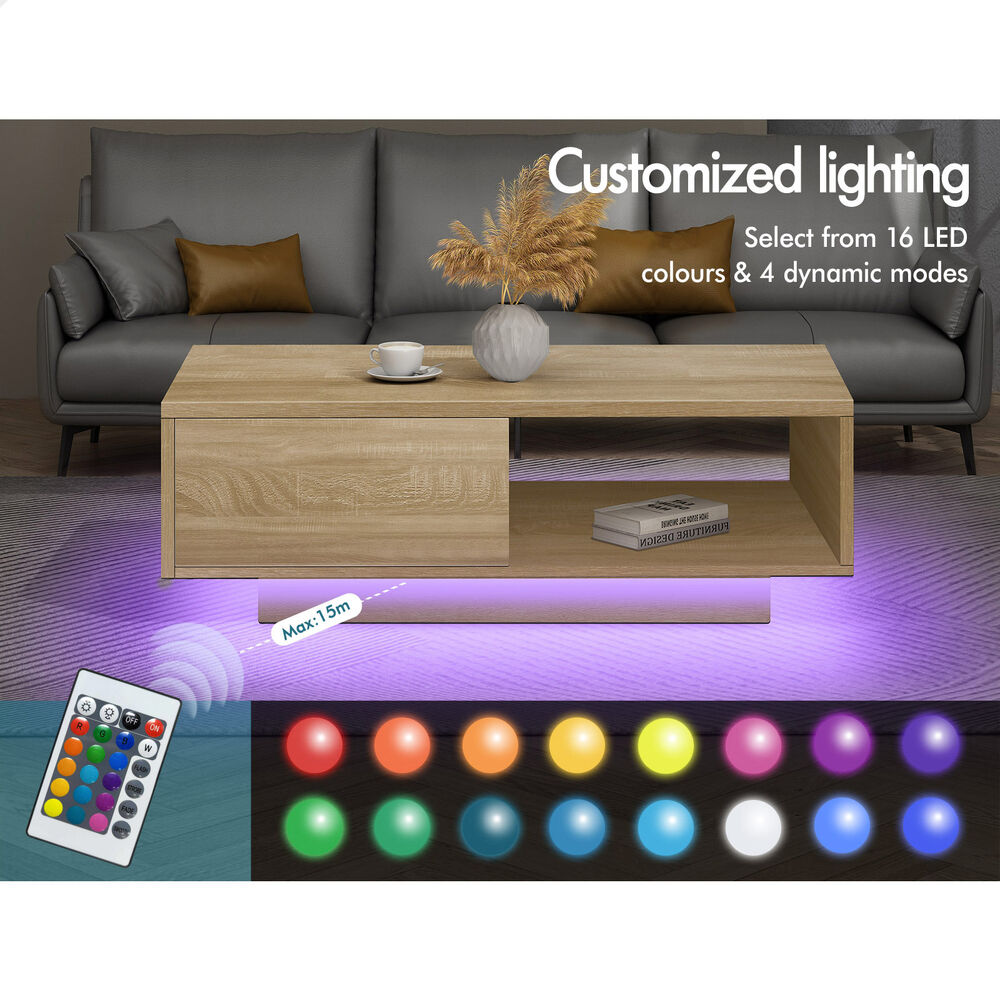 1 Drawer ALFORDSON Coffee Table LED Gloss Wood