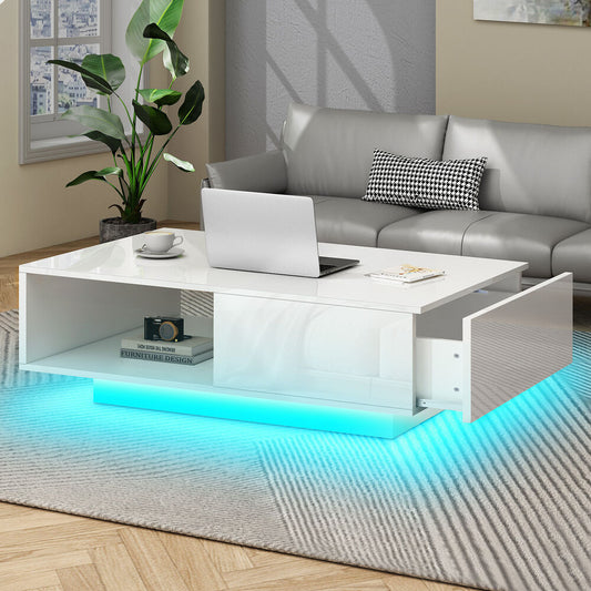 1 Drawer ALFORDSON Coffee Table LED Gloss White