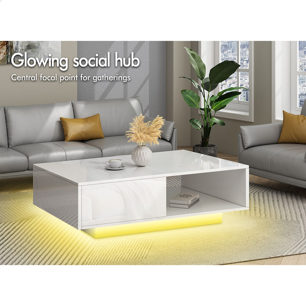 1 Drawer ALFORDSON Coffee Table LED Gloss White