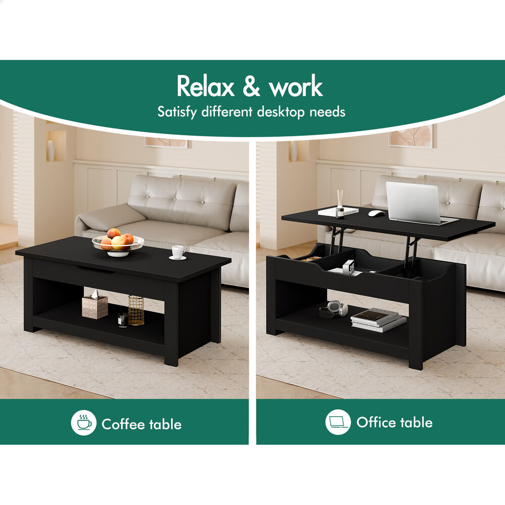 2-in-1 ALFORDSON Coffee Table Lift Up Top Black
