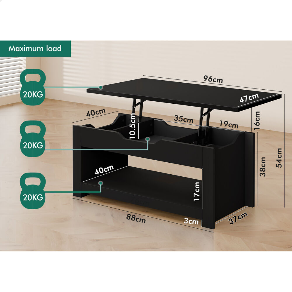 2-in-1 ALFORDSON Coffee Table Lift Up Top Black