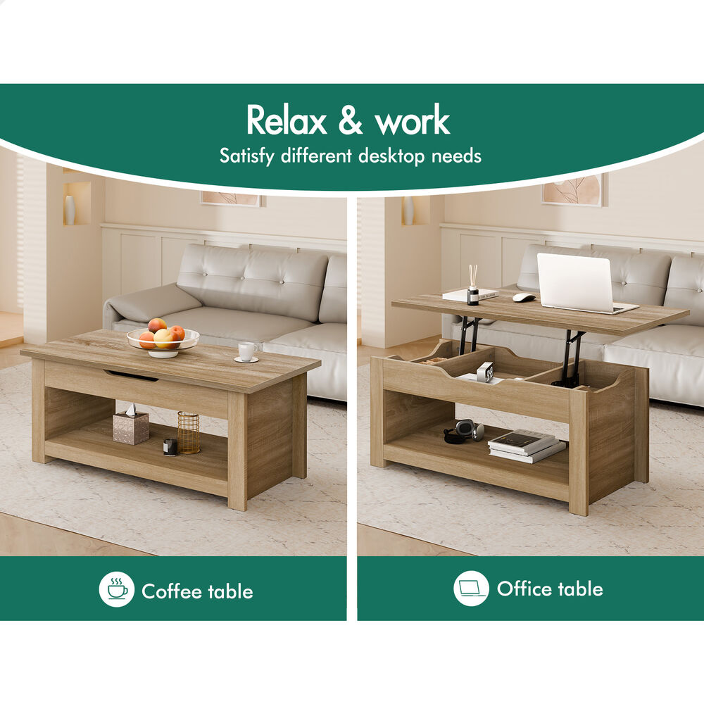 2-in-1 ALFORDSON Coffee Table Lift Up Top Oak