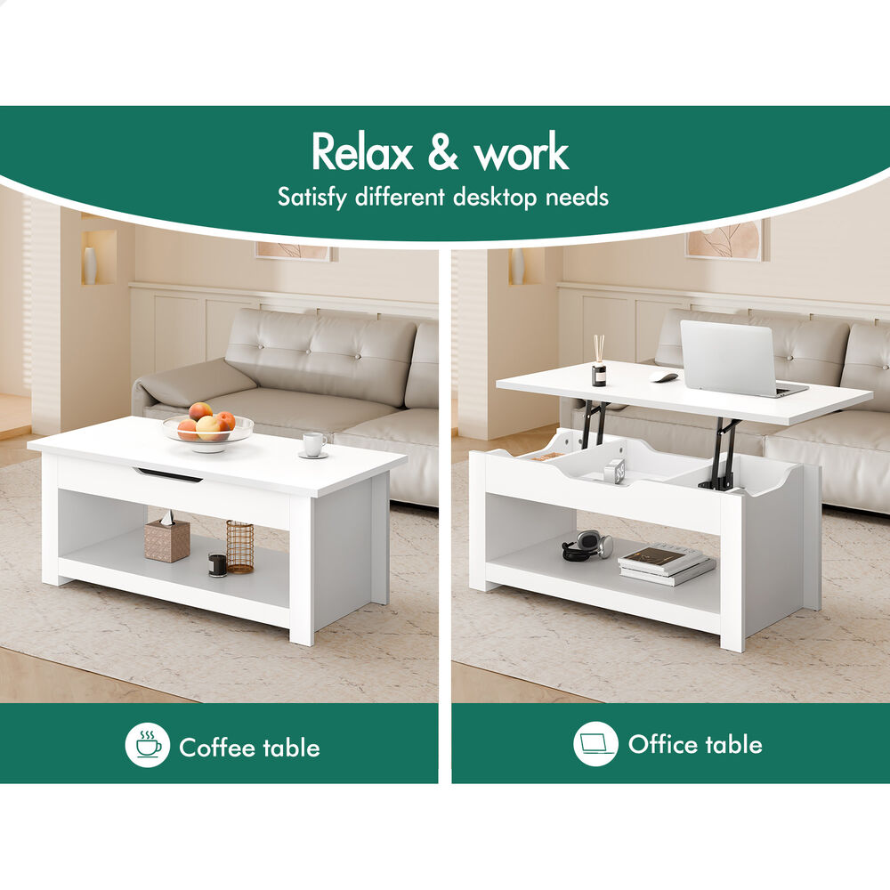 2-in-1 ALFORDSON Coffee Table Lift Up Top White