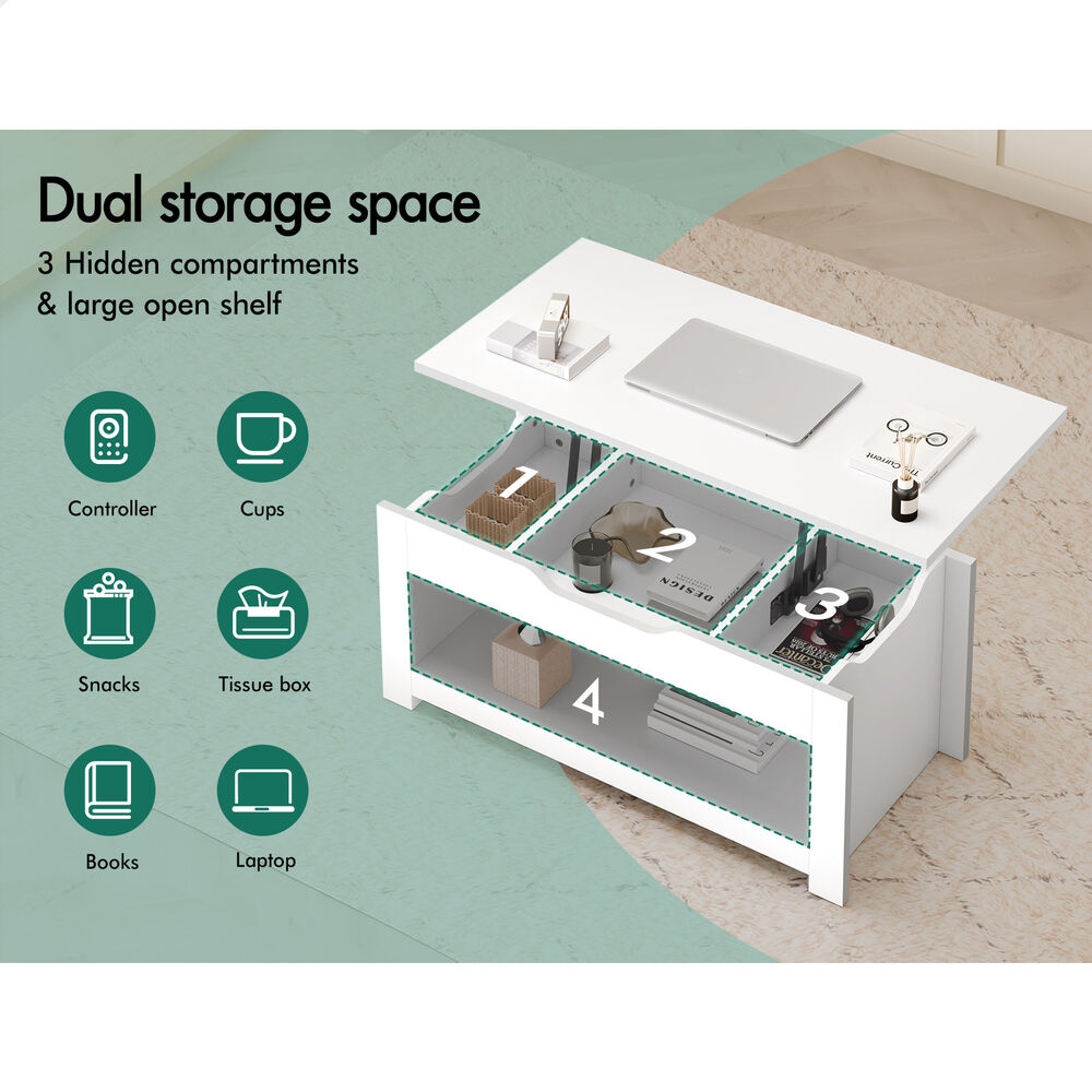 2-in-1 ALFORDSON Coffee Table Lift Up Top White