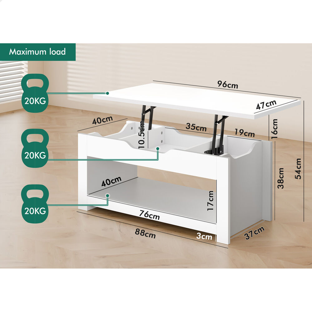 2-in-1 ALFORDSON Coffee Table Lift Up Top White