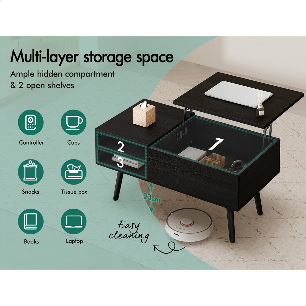 2-in-1 ALFORDSON Coffee Table Lift Up Hidden Storage Black