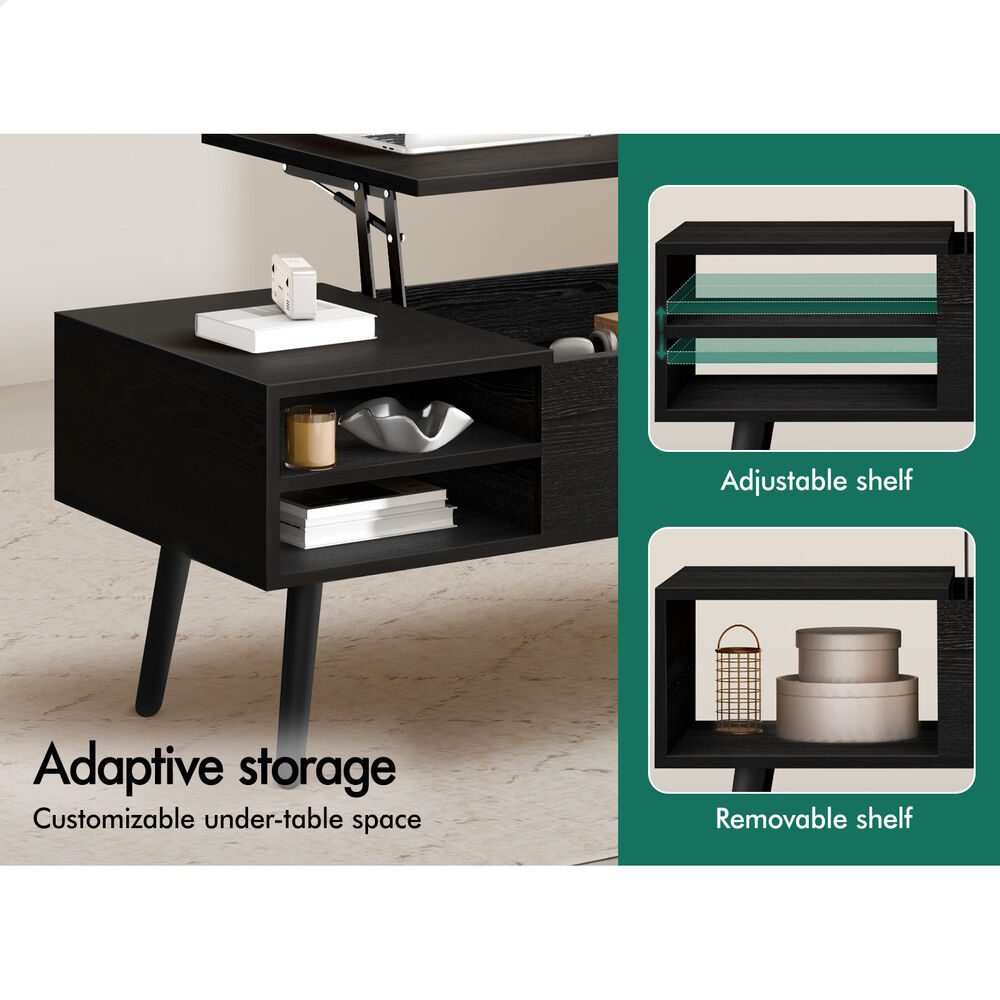 2-in-1 ALFORDSON Coffee Table Lift Up Hidden Storage Black