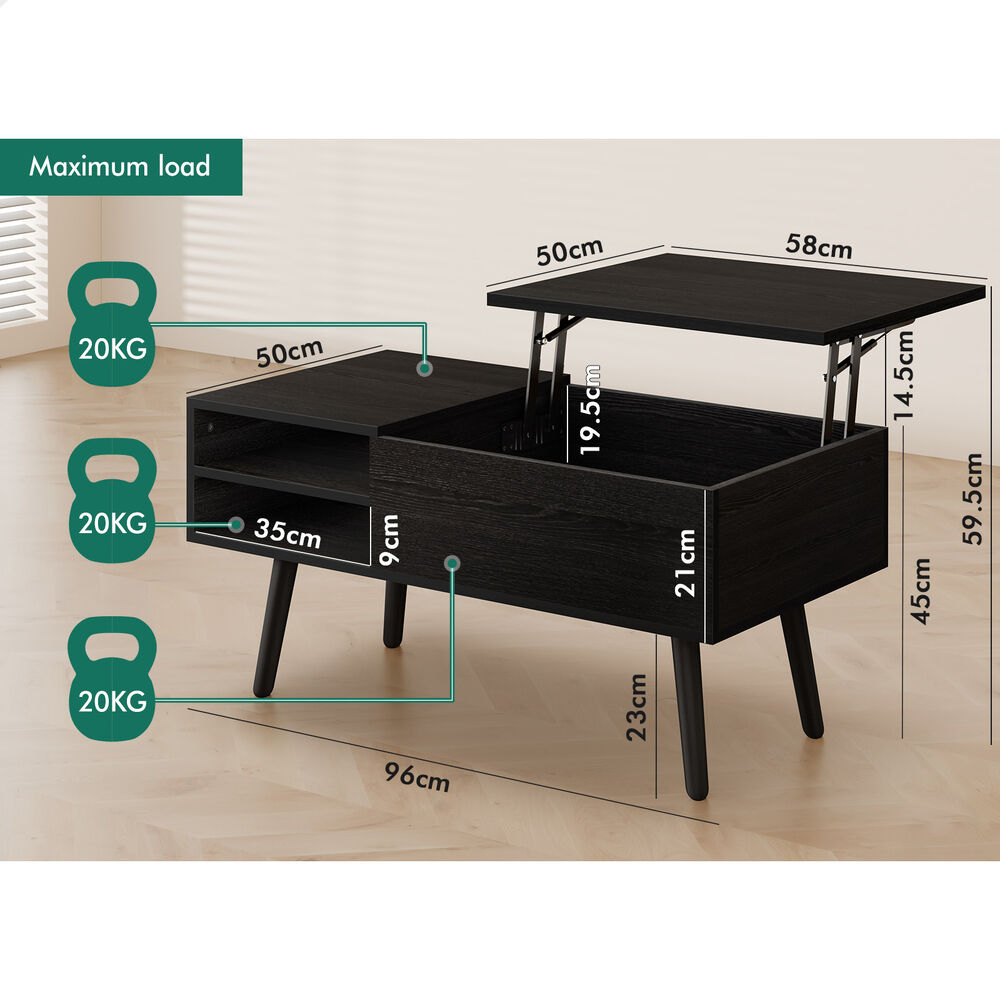 2-in-1 ALFORDSON Coffee Table Lift Up Hidden Storage Black