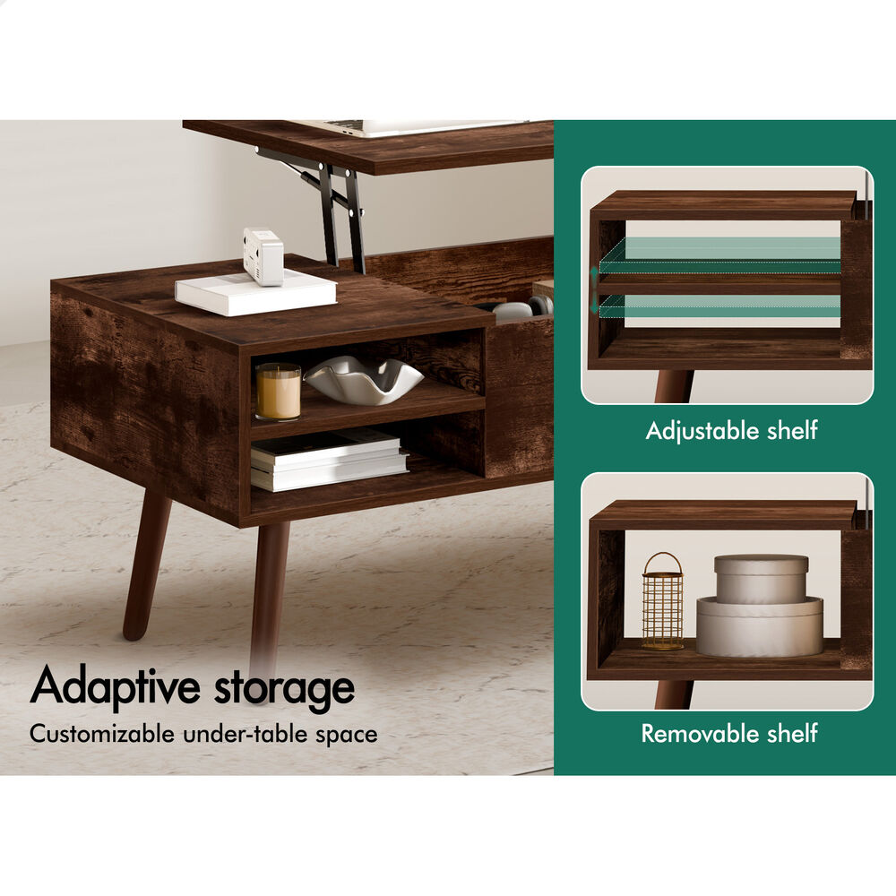 2-in-1 ALFORDSON Coffee Table Lift Up Hidden Storage Dark Oak
