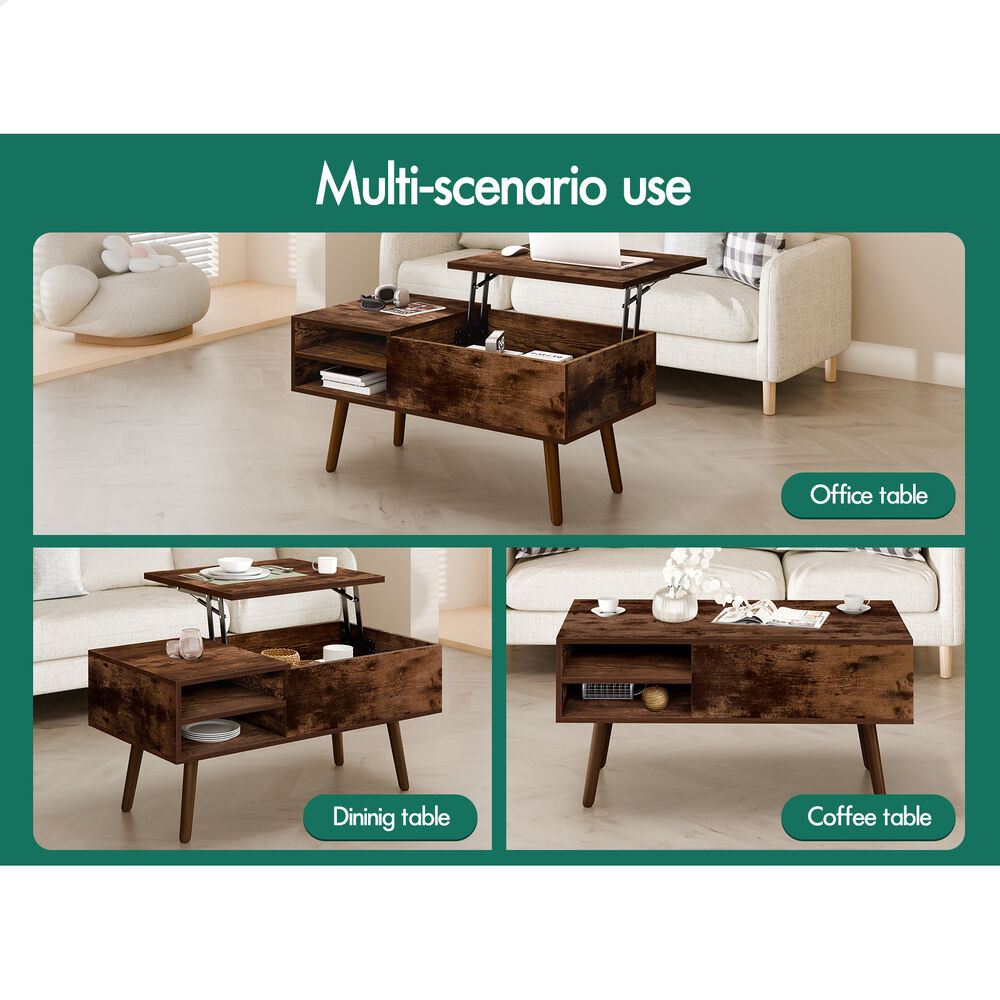 2-in-1 ALFORDSON Coffee Table Lift Up Hidden Storage Dark Oak