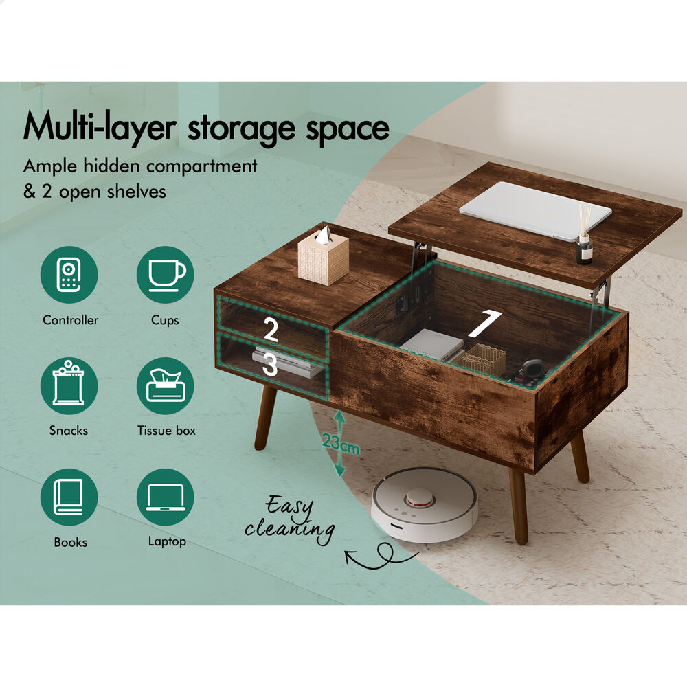 2-in-1 ALFORDSON Coffee Table Lift Up Hidden Storage Dark Oak