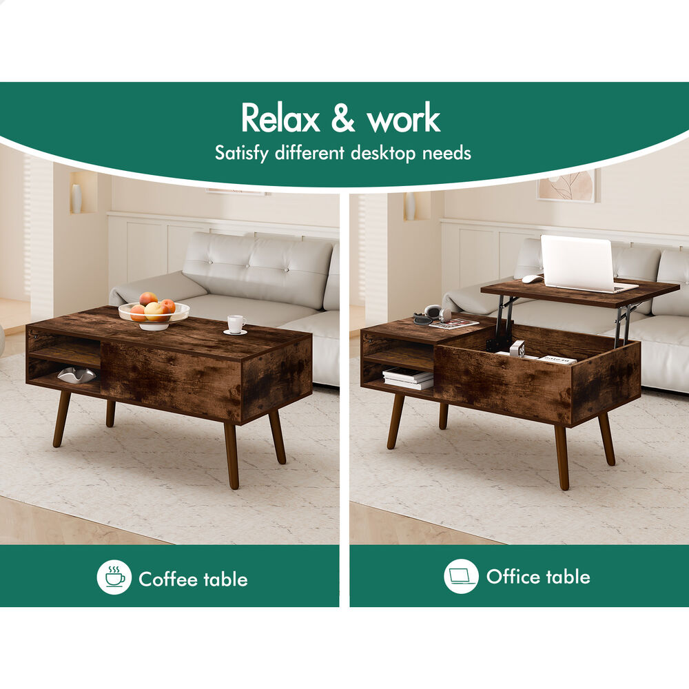 2-in-1 ALFORDSON Coffee Table Lift Up Hidden Storage Dark Oak