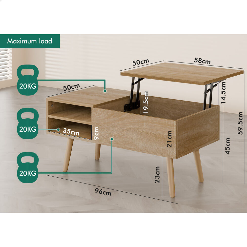 2-in-1 ALFORDSON Coffee Table Lift Up Hidden Storage Wood