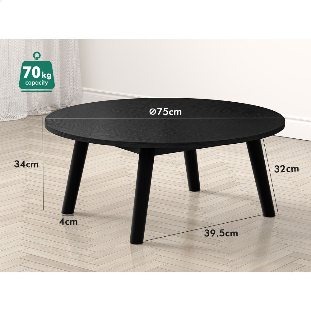 ALFORDSON Coffee Table Modern Round Table Sturdy Wooden Legs Living Room Black