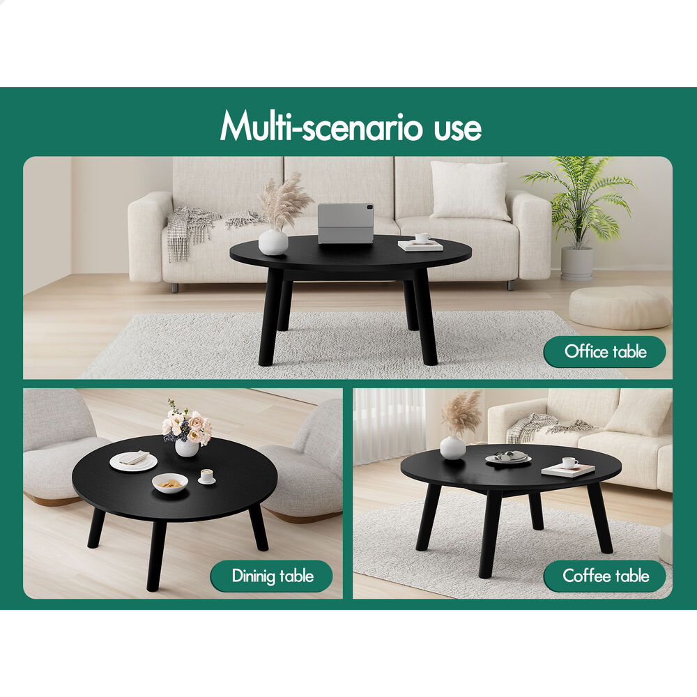 ALFORDSON Coffee Table Modern Round Table Sturdy Wooden Legs Living Room Black