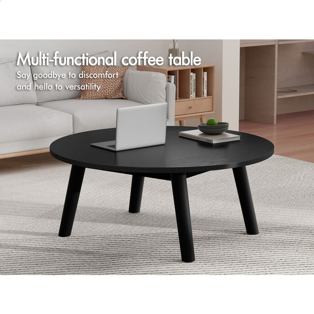 ALFORDSON Coffee Table Modern Round Table Sturdy Wooden Legs Living Room Black