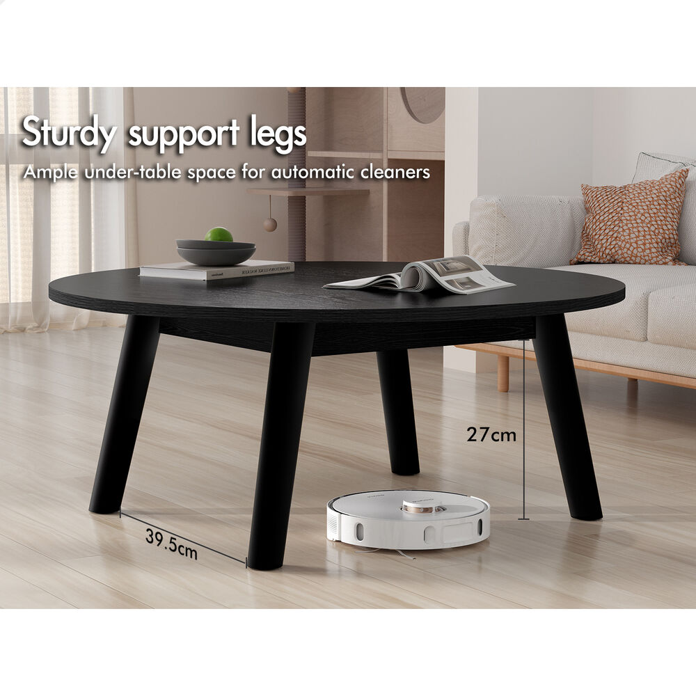 ALFORDSON Coffee Table Modern Round Table Sturdy Wooden Legs Living Room Black