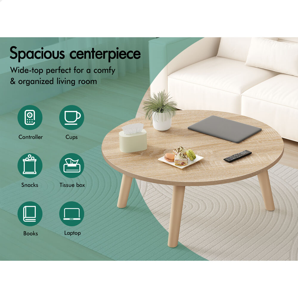 ALFORDSON Coffee Table Modern Round Table Sturdy Wooden Legs Living Room Wood