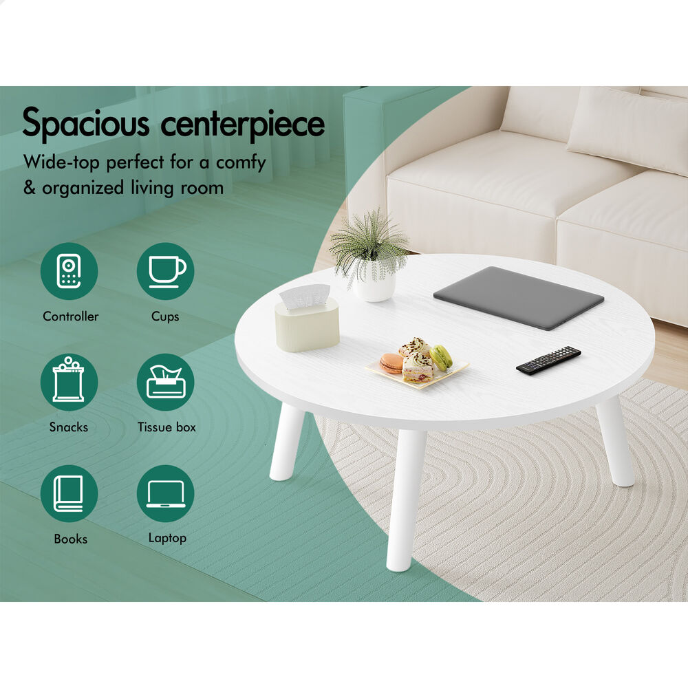 ALFORDSON Coffee Table Modern Round Table Sturdy Wooden Legs Living Room White