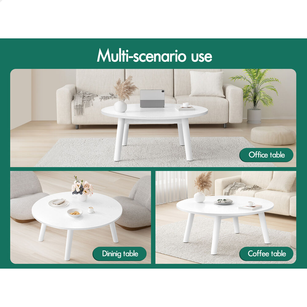 ALFORDSON Coffee Table Modern Round Table Sturdy Wooden Legs Living Room White