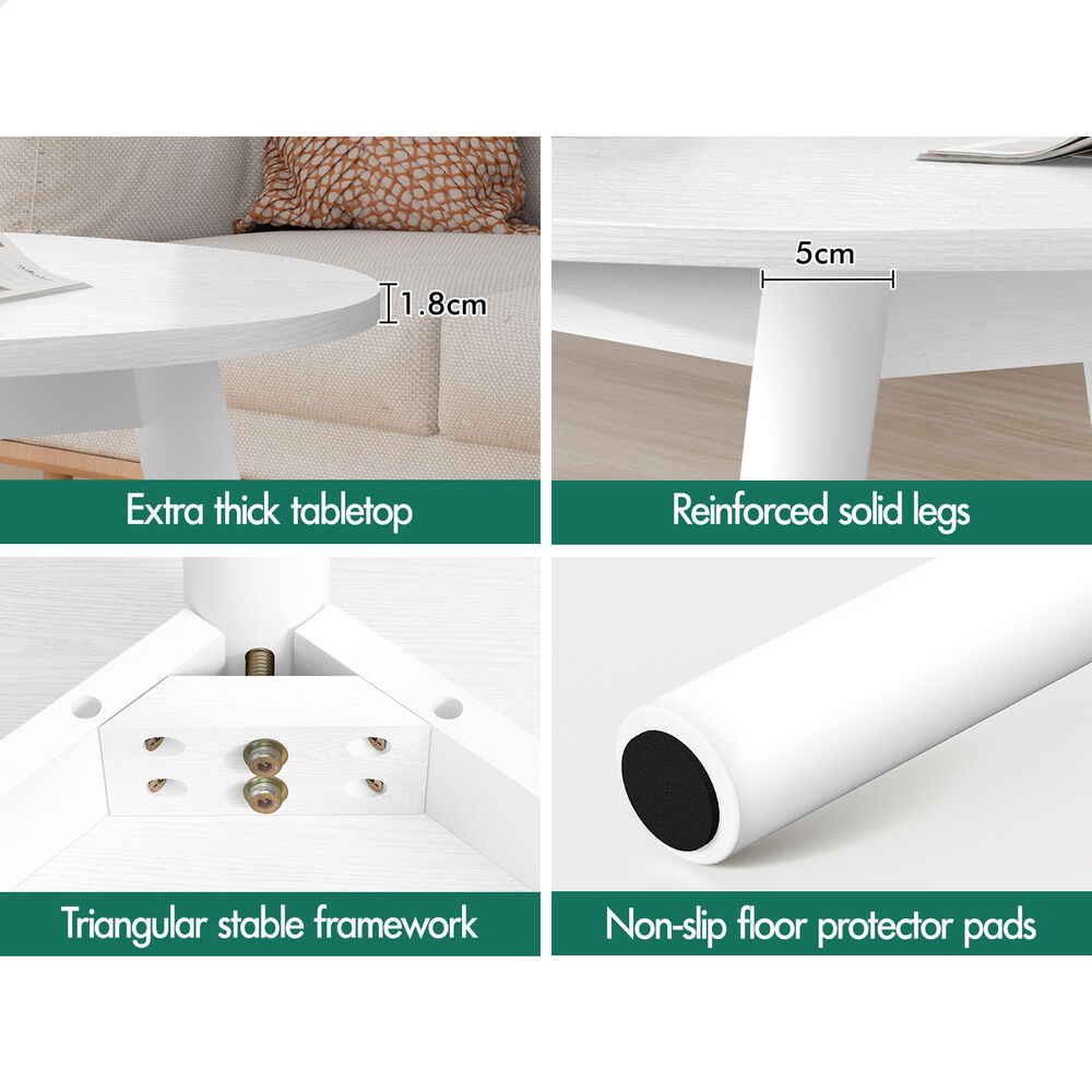 ALFORDSON Coffee Table Modern Round Table Sturdy Wooden Legs Living Room White